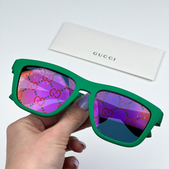 Gucci GG1571S 004 BRAND NEW Sunglasses Green Blue Mirrored Logo Unisex Square - Picture 2 of 13